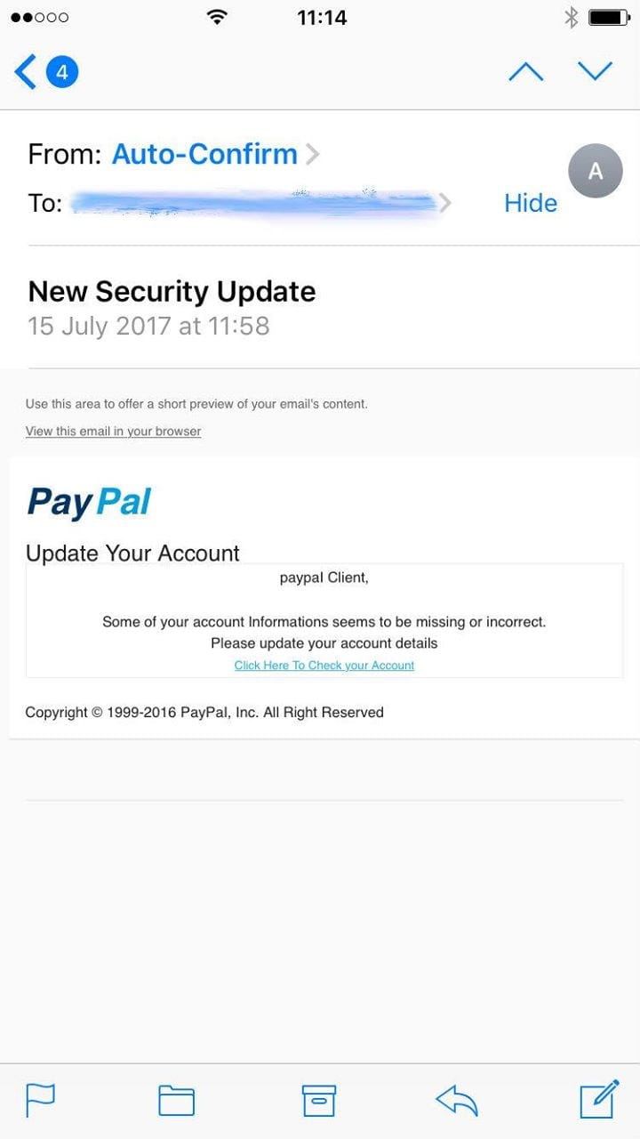 Beispiel einer Phishing E-Mail